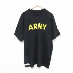 XL★古着 半袖 Tシャツ メンズ ミリタリー アーミー ARMY 大きいサイズ ロング丈 クルーネック 黒 ブラック 25jul17 中古