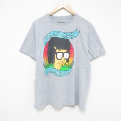 【50%OFF】M★古着 リップルジャンクション 半袖 Tシャツ メンズ アニメ ボブズバーガーズ クルーネック グレー 霜降り 25jul17 中古