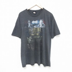 XL★古着 半袖 Tシャツ メンズ マーベル キャプテンアメリカ アイアンマン 大きいサイズ クルーネック 濃グレー 霜降り 25jul18 中古