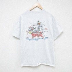【50%OFF】XL★古着 半袖 Tシャツ メンズ 魚 クルーネック 薄グレー 霜降り 25jul18 中古