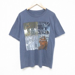 XL★古着 半袖 Tシャツ メンズ ディズニー DISNEY スターウォーズ STAR WARS クルーネック 紺 ネイビー 霜降り 25jul18 中古
