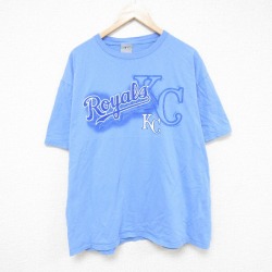 XL★古着 半袖 Tシャツ メンズ MLB カンザスシティロイヤルズ コットン クルーネック 水色 メジャーリーグ ベースボール 野球 25jul18 中古