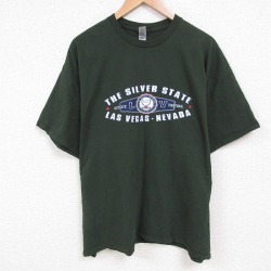 XL★古着 半袖 Tシャツ メンズ ラスベガス 大きいサイズ コットン クルーネック 濃緑 グリーン 25jul24 中古
