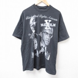 XL★古着 半袖 Tシャツ メンズ マルコムX キング牧師 ローザパークス 大きいサイズ コットン クルーネック 黒 ブラック 【spe】 25jul24 中古
