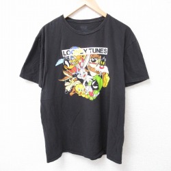 XL★古着 半袖 Tシャツ メンズ ルーニーテューンズ LOONEY TUNES マービンザマーシャン コットン クルーネック 黒 ブラック 25jul24 中古