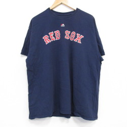 L★古着 マジェスティック 半袖 Tシャツ メンズ MLB ボストンレッドソックス ハンリーラミレス 13 クルーネック 紺 ネイビー メジャーリーグ ベースボール 野球 25jul19 中古