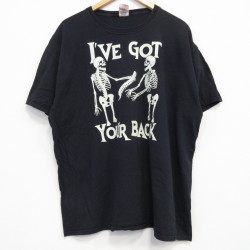 XL★古着 半袖 Tシャツ メンズ スケルトン コットン クルーネック 黒 ブラック 25jul19 中古