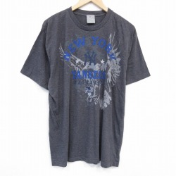 【20%OFF】XL★古着 半袖 Tシャツ メンズ MLB ニューヨークヤンキース クルーネック 濃グレー 霜降り 25jul22 中古