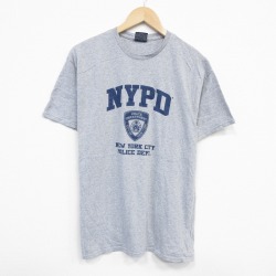 L★古着 半袖 Tシャツ メンズ ニューヨークポリス クルーネック グレー 霜降り 25jul22 中古