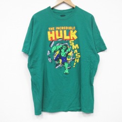 XL★古着 半袖 Tシャツ メンズ マーベル ハルク コットン クルーネック 緑 グリーン 25jul22 中古
