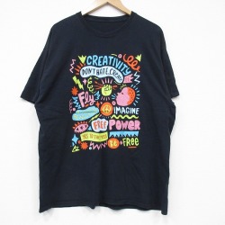 XL★古着 半袖 Tシャツ メンズ ピースマーク クルーネック 黒 ブラック 25jul22 中古