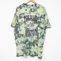 XL★古着 半袖 Tシャツ メンズ TULANE コットン クルーネック 緑他 グリーン タイダイ 25jul22 中古
