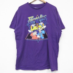 XL★古着 半袖 Tシャツ メンズ ディズニー DISNEY パワーライン コットン クルーネック 紫 パープル 25jul22 中古