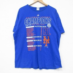 XL★古着 半袖 Tシャツ メンズ MLB ニューヨークメッツ コットン クルーネック 青 ブルー メジャーリーグ ベースボール 野球 25jul22 中古