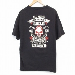 XL★古着 ヘインズ Hanes 半袖 Tシャツ メンズ スカル コットン クルーネック 黒 ブラック 25jul23 中古