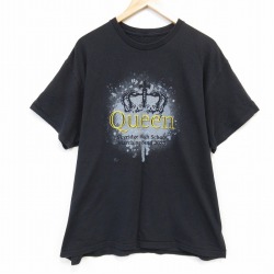 XL★古着 半袖 Tシャツ メンズ クィーン 企業広告 クルーネック 黒 ブラック 25jul23 中古