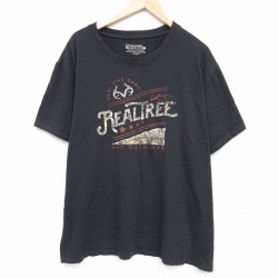 XL★古着 半袖 Tシャツ メンズ リアルツリー 大きいサイズ クルーネック 黒 ブラック 霜降り 25jul23 中古