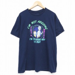 【20%OFF】XL★古着 半袖 Tシャツ メンズ アニメ リックアンドモーティ コットン クルーネック 紺 ネイビー 25jul23 中古