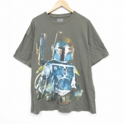 XL★古着 半袖 Tシャツ メンズ スターウォーズ STAR WARS ボバフェット コットン クルーネック 緑 グリーン 25jul23 中古