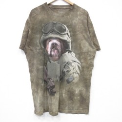 【20%OFF】XL★古着 THE MOUNTAIN 半袖 Tシャツ メンズ ブルドッグ 大きいサイズ コットン クルーネック こげ茶他 ブラウン タイダイ 25jul25 中古