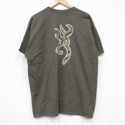 XL★古着 BROWNING 半袖 Tシャツ メンズ ビッグロゴ コットン クルーネック 薄緑 グリーン 25jul25 中古