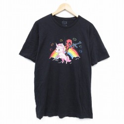 L★古着 半袖 Tシャツ メンズ マーベル デッドプール クルーネック 黒 ブラック 25jul26 中古