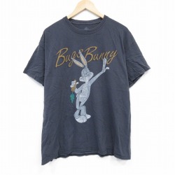 XL★古着 半袖 Tシャツ メンズ ルーニーテューンズ LOONEY TUNES バックスバニー コットン クルーネック 濃グレー 25jul26 中古