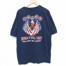 XL★古着 半袖 Tシャツ メンズ 鳥 大きいサイズ クルーネック 紺 ネイビー 25jul26 中古