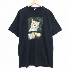 L★古着 フルーツオブザルーム 半袖 Tシャツ メンズ ネコ コットン クルーネック 黒 ブラック 25jul26 中古