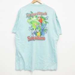 XL★古着 半袖 Tシャツ メンズ 鳥 コットン クルーネック 水色 25jul25 中古