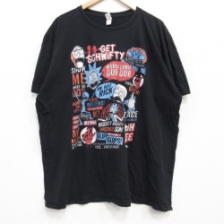 XL★古着 半袖 Tシャツ メンズ アニメ リックアンドモーティ 大きいサイズ コットン クルーネック 黒 ブラック 25jul25 中古
