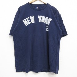 XL★古着 半袖 Tシャツ メンズ MLB ニューヨークヤンキース デレクジータ 2 コットン クルーネック 紺 ネイビー メジャーリーグ ベースボール 野球 25jul25 中古