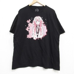 XL★古着 半袖 Tシャツ メンズ 鬼滅の刃 甘露寺蜜璃 コットン クルーネック 黒 ブラック 25jul25 中古
