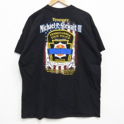 【50%OFF】XL★古着 半袖 Tシャツ メンズ ポリス コットン クルーネック 黒 ブラック 25jul25 中古