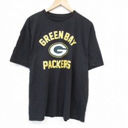 XL★古着 半袖 Tシャツ メンズ NFL グリーンベイペッカーズ 大きいサイズ コットン クルーネック 黒 ブラック アメフト スーパーボウル 25jul28 中古