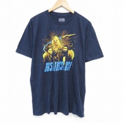 XL★古着 半袖 Tシャツ メンズ スターウォーズ STAR WARS チューバッカ クルーネック 紺 ネイビー 霜降り 25jul28 中古
