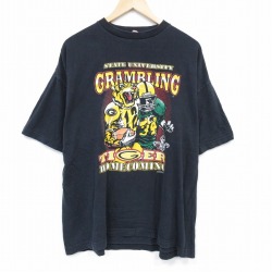 【50%OFF】XL★古着 半袖 Tシャツ メンズ アメフト 大きいサイズ コットン クルーネック 黒 ブラック 25jul28 中古