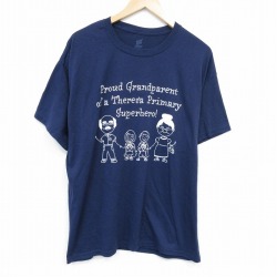 XL★古着 ヘインズ Hanes 半袖 Tシャツ メンズ スーパーヒーロー クルーネック 紺 ネイビー 25jul28 中古