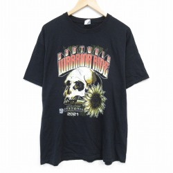 XL★古着 半袖 Tシャツ メンズ スカル 企業広告 コットン クルーネック 黒 ブラック 25jul28 中古