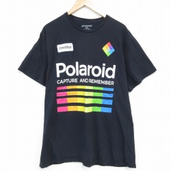 XL★古着 半袖 Tシャツ メンズ ポラロイド 大きいサイズ コットン クルーネック 黒 ブラック 25jul28 中古