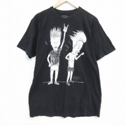 【50%OFF】L★古着 半袖 Tシャツ メンズ ビーバスアンドバッドヘッド コットン クルーネック 黒 ブラック 25jul28 中古