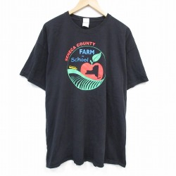 【50%OFF】XL★古着 半袖 Tシャツ メンズ リンゴ 大きいサイズ コットン クルーネック 黒 ブラック 25jul29 中古