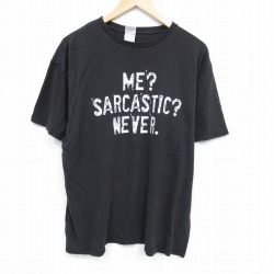 XL★古着 半袖 Tシャツ メンズ メッセージ コットン クルーネック 黒 ブラック 25jul29 中古