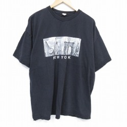 XL★古着 半袖 Tシャツ メンズ ニューヨーク 大きいサイズ コットン クルーネック 黒 ブラック 25jul29 中古