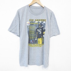 XL★古着 半袖 Tシャツ メンズ NFL ピッツバーグスティーラーズ ジョーグリーン 75 クルーネック グレー 霜降り アメフト スーパーボウル 25jul29 中古