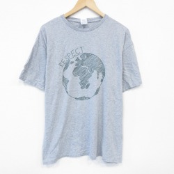 XL★古着 半袖 Tシャツ メンズ 地球 大きいサイズ クルーネック グレー 霜降り 25jul29 中古
