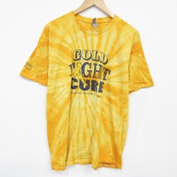 XL★古着 半袖 Tシャツ メンズ ゴールド 大きいサイズ コットン クルーネック 黄他 イエロー タイダイ 25jul29 中古