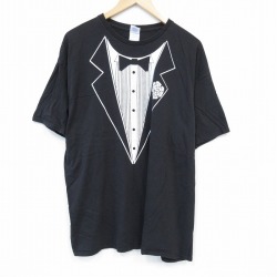 XL★古着 半袖 Tシャツ メンズ タキシード 大きいサイズ コットン クルーネック 黒 ブラック 25jul29 中古