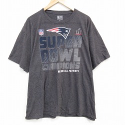 【20%OFF】XL★古着 半袖 Tシャツ メンズ NFL ニューイングランドペイトリオッツ 大きいサイズ クルーネック 濃グレー 霜降り アメフト スーパーボウル 25jul30 中古
