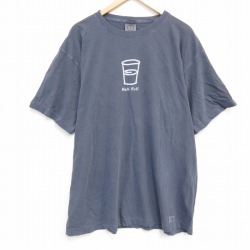 XL★古着 半袖 Tシャツ メンズ Half Full 大きいサイズ コットン クルーネック 薄紺 ネイビー 霜降り 25jul30 中古